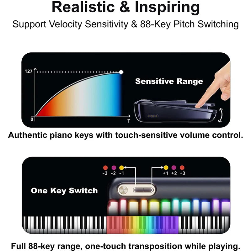 PopuMusic 59 Keys Smart Piano | 29-key Main + Chord + 24 Expansion Keyboard, 256 Tones MIDI LED Portable