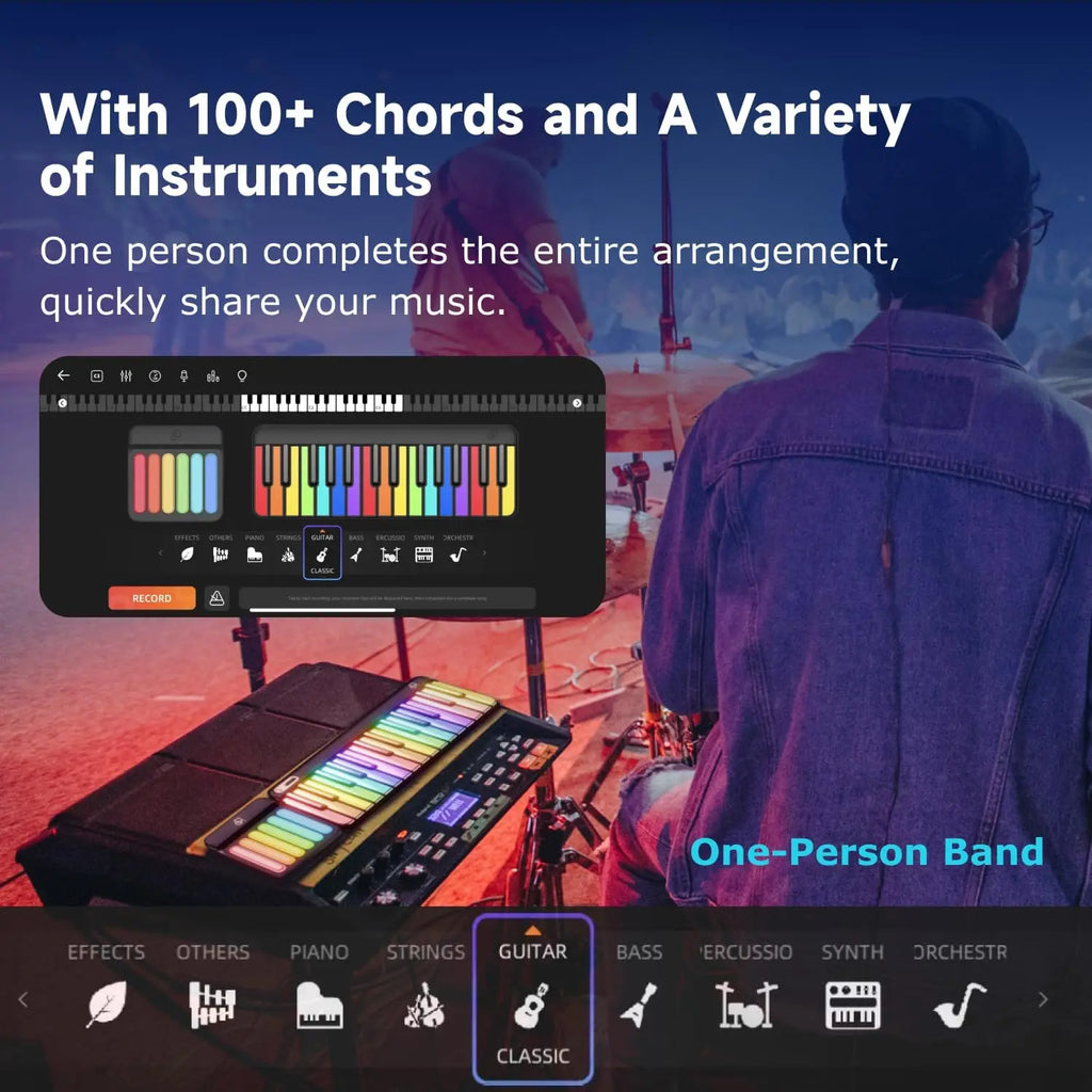 PopuMusic 59 Keys Smart Piano | 29-key Main + Chord + 24 Expansion Keyboard, 256 Tones MIDI LED Portable