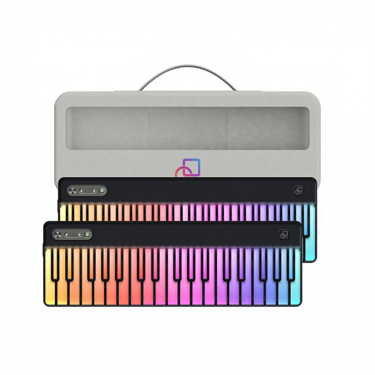 PopuMusic Rainbow Gradient Backlit MIDI Keyboard with Music Password, Bluetooth Portable Music Composer, Black and White Color Options, Complete Set with Carrying Case