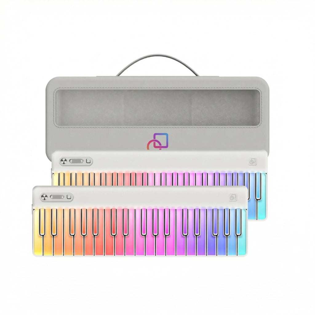 PopuMusic Rainbow Gradient Backlit MIDI Keyboard with Music Password, Bluetooth Portable Music Composer, Black and White Color Options, Complete Set with Carrying Case
