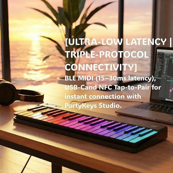 PopuMusic Rainbow Gradient Backlit MIDI Keyboard with Music Password, Bluetooth Portable Music Composer, Black and White Color Options, Complete Set with Carrying Case