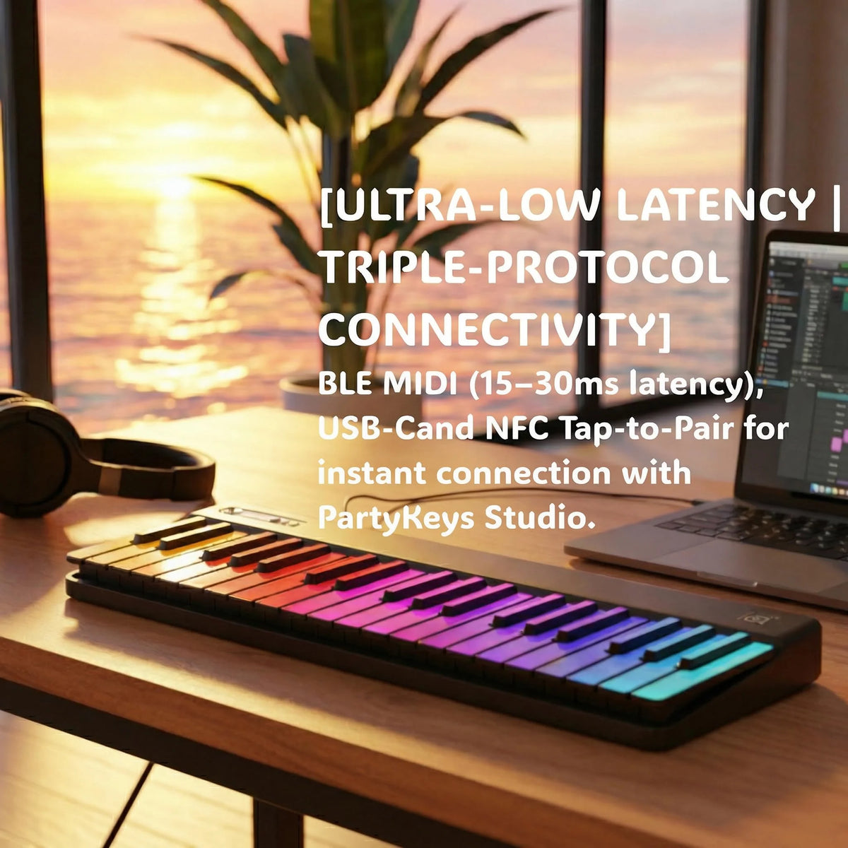 PopuMusic Rainbow Gradient Backlit MIDI Keyboard with Music Password, Bluetooth Portable Music Composer, Black and White Color Options, Complete Set with Carrying Case
