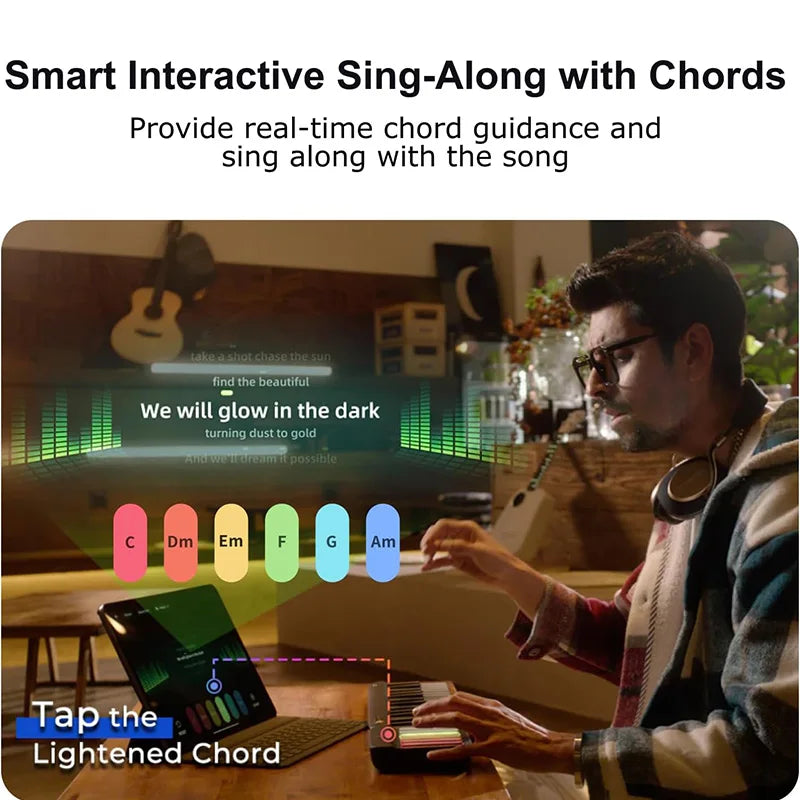 PopuMusic 59 Keys Smart Piano | 29-key Main + Chord + 24 Expansion Keyboard, 256 Tones MIDI LED Portable